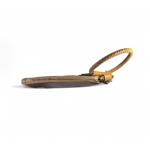 BoHo Vegan Leather Clutch with Braided Cognac Colored Wristlet Handle & Tassels - Picture 4 of 8